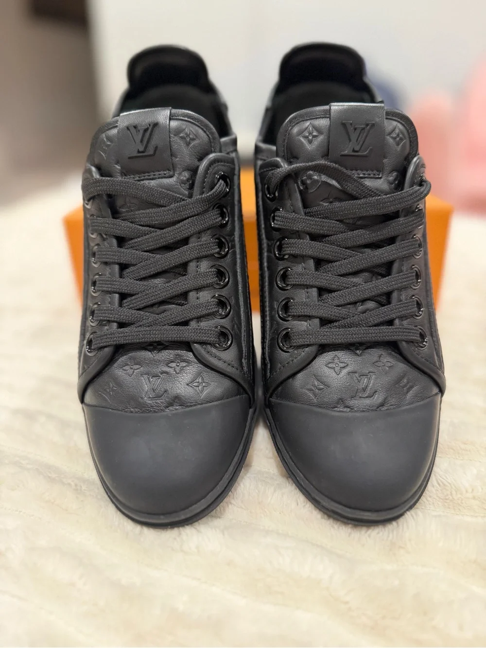 Louis Vuitton Black Monogram Embossed Leather Low-Top Sneakers